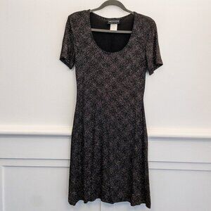 Connected Apparel Black Metallic Knit Fit & Flare Dress Size 8 Sparkle Glam